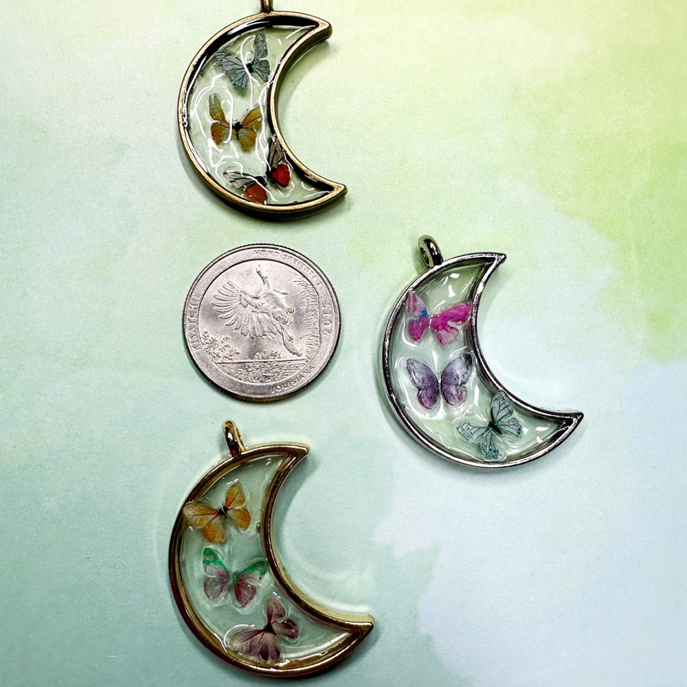 Moon Butterfly Necklace Handmade Silver Bronze Gold